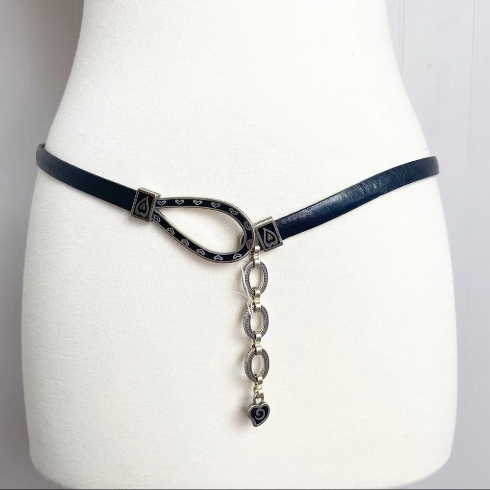 Vintage Brighton Hook Chain Skinny Belt Black Size M B30513